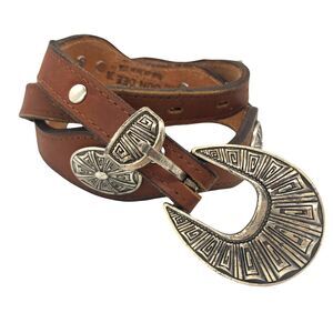 DunDee Leather Belt with Silver Buckle and Silver Medallions